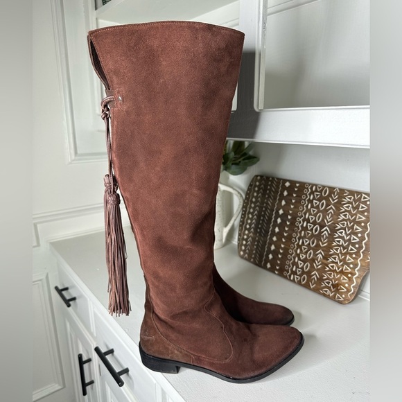Free People Mahogany Suede Knee-High Fringe Maddox Boots -Size 41 US 10 - Picture 6 of 12